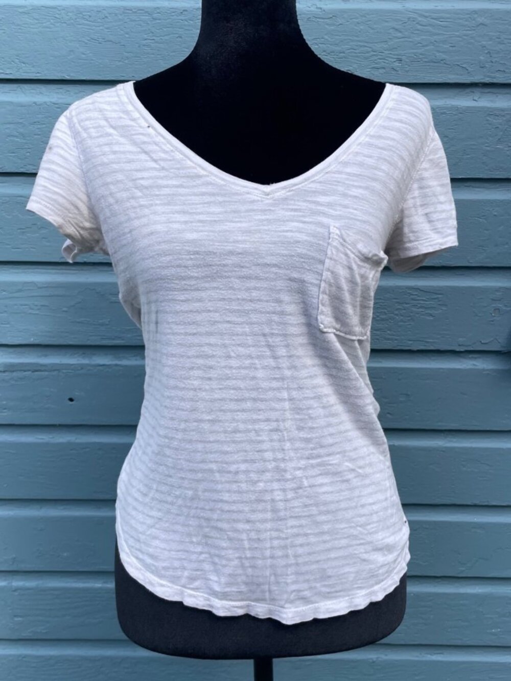 Vintage Y2K Abercrombie & Fitch Pocket Tee Striped V Neck Bella Swan M Soft RARE